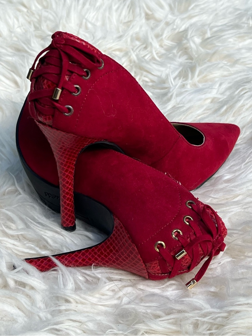 Y2K VINTAGE GUESS red suede stiletto corset heels